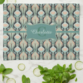 Modern Abstract botanisch monogrampatroon Theedoek