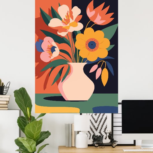 Modern Abstract Botanisch Vaas Bloem Poster (Thuiskantoor)