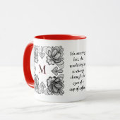 Modern Abstract BW Doodle en Initiaal in het Rood Mok (Voorkant links)