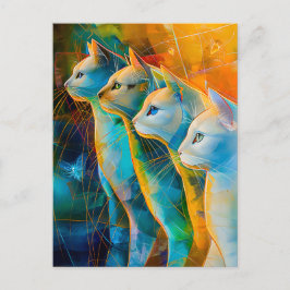 Modern abstract cat portrait surrounded by Galaxy Briefkaart