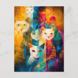 Modern abstract cat portrait surrounded Galaxy Briefkaart