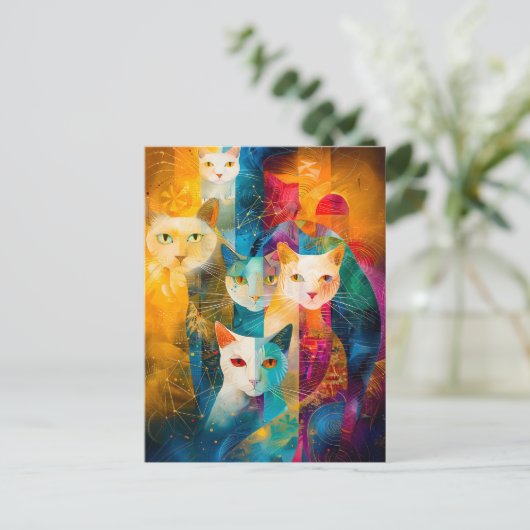 Modern abstract cat portrait surrounded Galaxy Briefkaart (Staand voorkant)