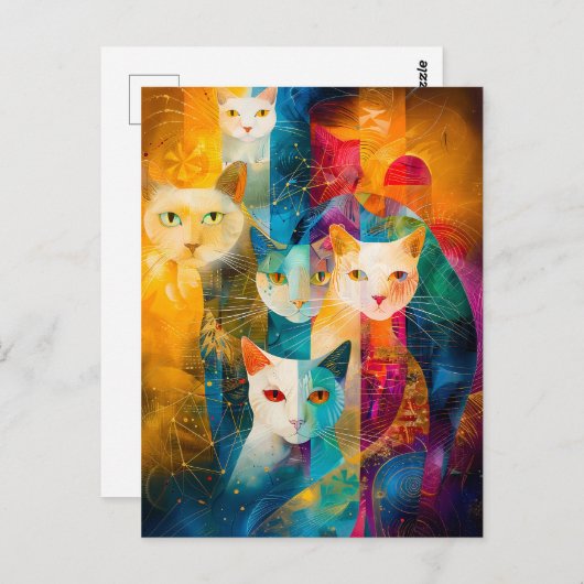 Modern abstract cat portrait surrounded Galaxy Briefkaart (Voorkant / Achterkant)