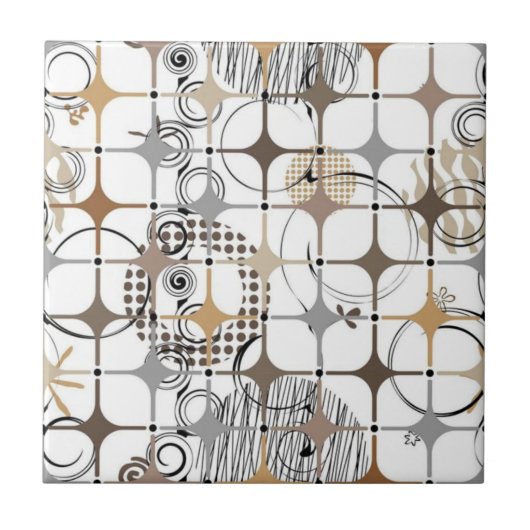 Modern Abstract Circles and Stars in Gold and Bron Tegeltje (Voorkant)