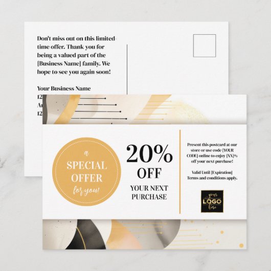 Modern Abstract Coupon Korting Briefkaart (Voorkant / Achterkant)