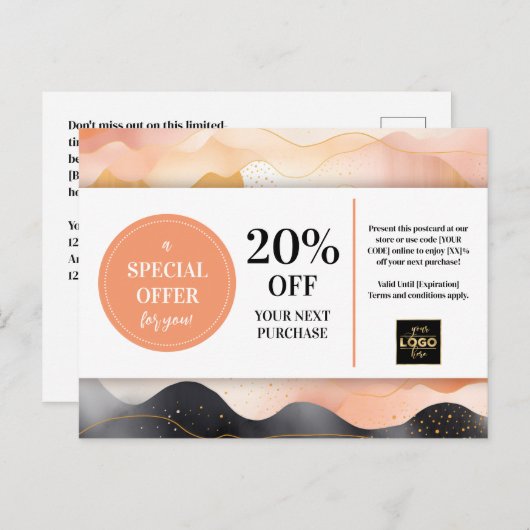 Modern Abstract Coupon Korting Briefkaart (Voorkant / Achterkant)