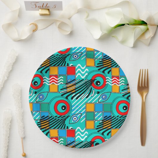 Modern abstract creatief multikleurig patroon papieren bordje (Huwelijk)