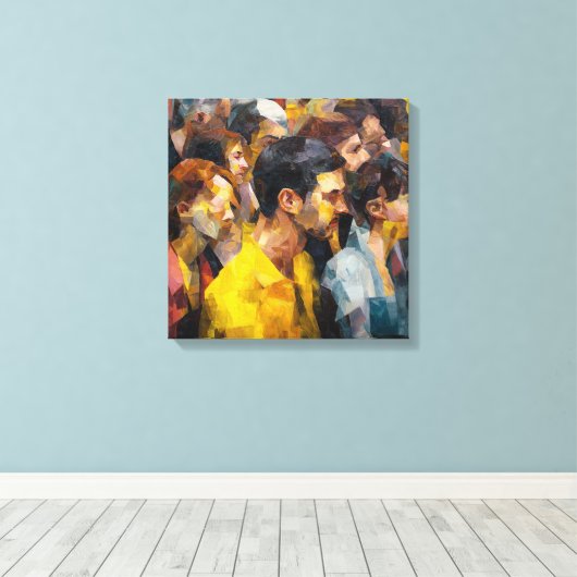Modern Abstract Crowd Faces Expressionism Vibrant Canvas Afdruk (Insitu (Houten vloer))