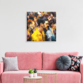 Modern Abstract Crowd Faces Expressionism Vibrant Canvas Afdruk (Insitu (Woonkamer))