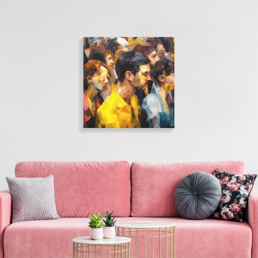 Modern Abstract Crowd Faces Expressionism Vibrant Canvas Afdruk (Insitu (Woonkamer))