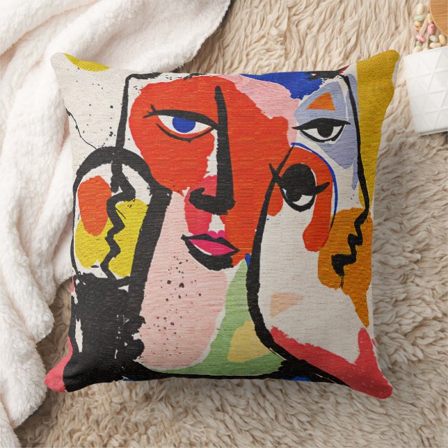 Modern Abstract Cubism Colorful Geometric Portrait Kussen (Deken)