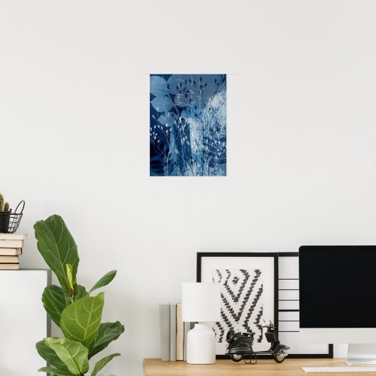 Modern Abstract Cyanotype Blauw Botanisch Poster (Thuiskantoor)