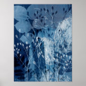 Modern Abstract Cyanotype Blauw Botanisch Poster (Voorkant)