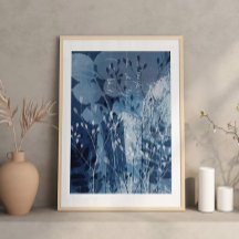 Modern Abstract Cyanotype Blauw Botanisch