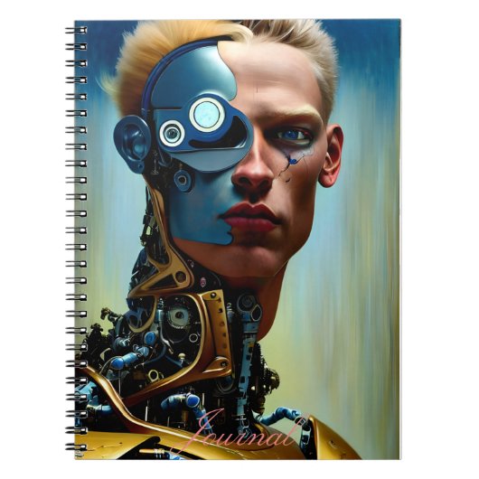 Modern Abstract Cyborg Fantasy Male Journal Notitieboek (Voorkant)