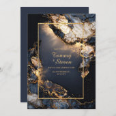 Modern Abstract Dark Navy Gilded Geode Wedding Kaart (Voorkant / Achterkant)