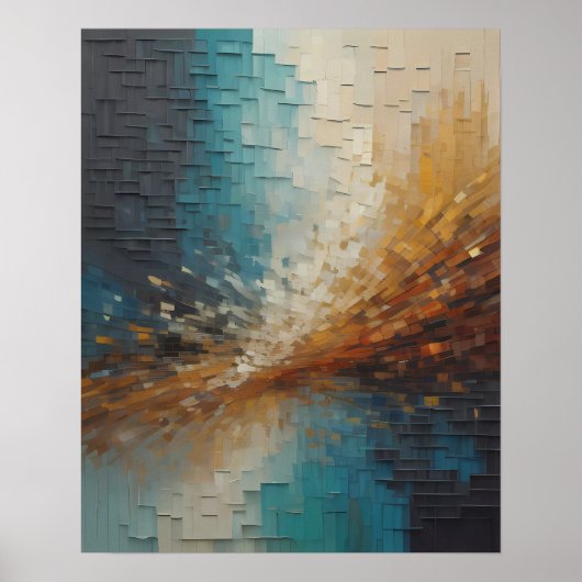Modern Abstract Design Blauwe en Gouden Tonen Poster (Voorkant)