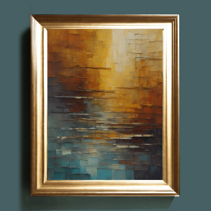 Modern Abstract Design Goud en Blauwe Tonen II Poster