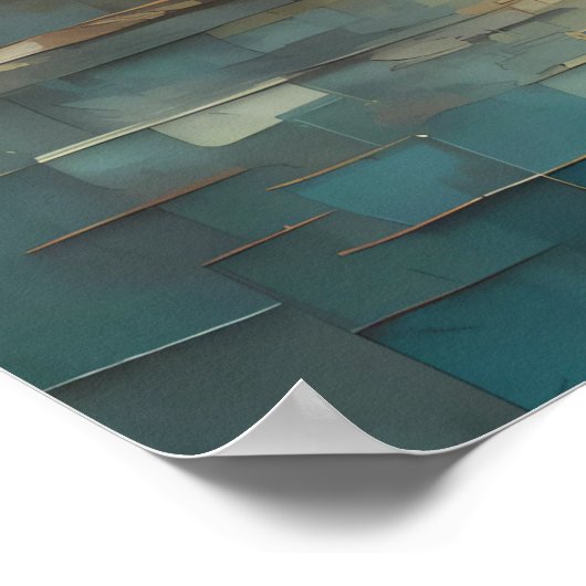 Modern Abstract Design Goud en Blauwe Tonen II Poster (Hoek)