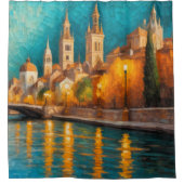 Modern Abstract Design Goud Sinaasappel Blauw Euro Douchegordijn (Voorkant)