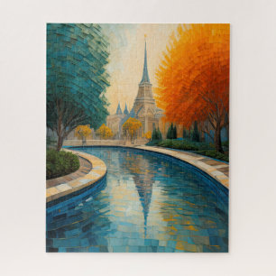 Modern Abstract Design Goud Sinaasappel Blauw Euro Legpuzzel