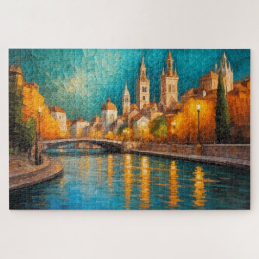 Modern Abstract Design Goud Sinaasappel Blauw Euro Legpuzzel (Horizontaal)