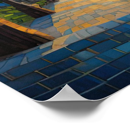 Modern Abstract Design Goud Sinaasappel Blauw Euro Poster (Hoek)