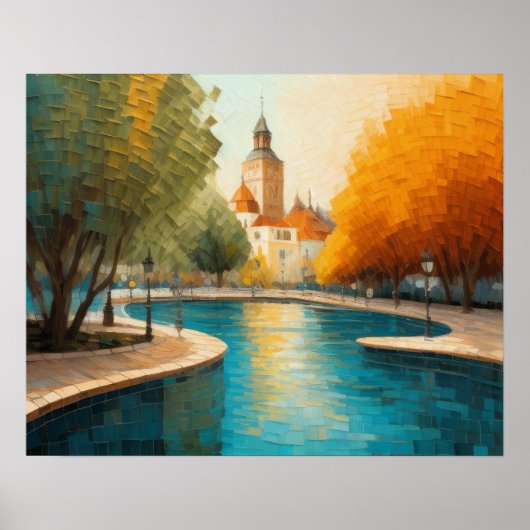 Modern Abstract Design Goud Sinaasappel Blauw Euro Poster (Voorkant)