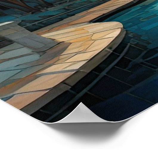 Modern Abstract Design Goud Sinaasappel Blauw Euro Poster (Hoek)