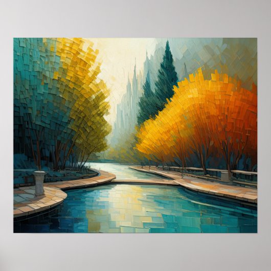 Modern Abstract Design Goud Sinaasappel Blauw Euro Poster (Voorkant)