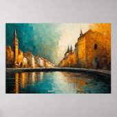 Modern Abstract Design Goud Sinaasappel Blauw Euro Poster (Voorkant)