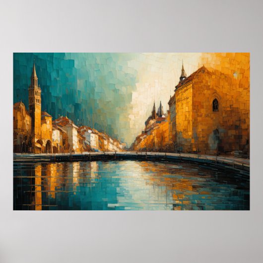 Modern Abstract Design Goud Sinaasappel Blauw Euro Poster (Voorkant)