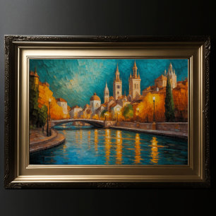 Modern Abstract Design Goud Sinaasappel Blauw Euro Poster