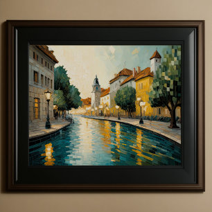 Modern Abstract Design Goud Sinaasappel Blauw Euro Poster