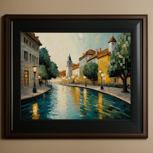 Modern Abstract Design Goud Sinaasappel Blauw Euro Poster