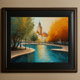 Modern Abstract Design Goud Sinaasappel Blauw Euro Poster