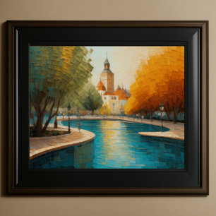 Modern Abstract Design Goud Sinaasappel Blauw Euro Poster