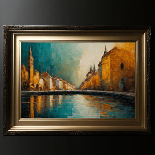 Modern Abstract Design Goud Sinaasappel Blauw Euro Poster