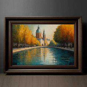 Modern Abstract Design Goud Sinaasappel Blauw Euro Poster