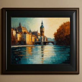 Modern Abstract Design Goud Sinaasappel Blauw Euro Poster