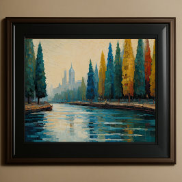 Modern Abstract Design Goud Sinaasappel Blauw Euro Poster