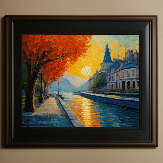 Modern Abstract Design Goud Sinaasappel Blauw Euro Poster