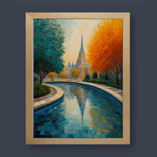 Modern Abstract Design Goud Sinaasappel Blauw Euro Poster