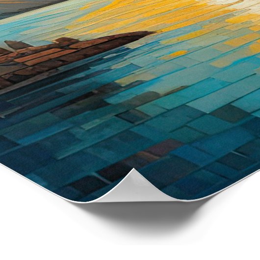 Modern Abstract Design Goud Sinaasappel Blauw Euro Poster (Hoek)