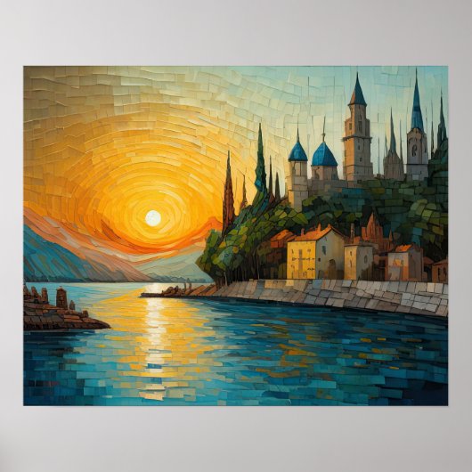 Modern Abstract Design Goud Sinaasappel Blauw Euro Poster (Voorkant)