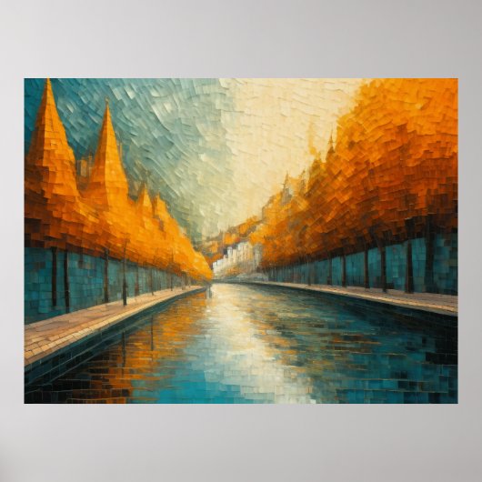 Modern Abstract Design Goud Sinaasappel Blauw Euro Poster (Voorkant)