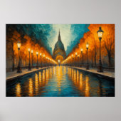 Modern Abstract Design Goud Sinaasappel Blauw Euro Poster (Voorkant)