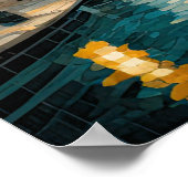 Modern Abstract Design Goud Sinaasappel Blauw Euro Poster (Hoek)