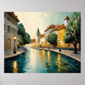 Modern Abstract Design Goud Sinaasappel Blauw Euro Poster (Voorkant)