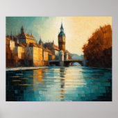 Modern Abstract Design Goud Sinaasappel Blauw Euro Poster (Voorkant)